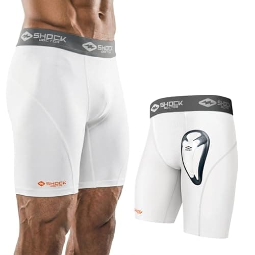 Image of Shock Doctor 221 Short Compression with BioFlex Cup - Athletic Support with Comfort and Compression for Maximum Range of Motion - Adult (One Pair Shorts & Athletic Cup) White
