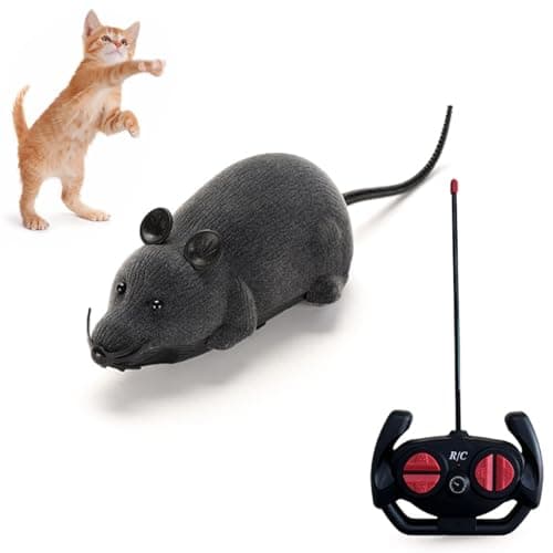 Image of Pixibond Remote Control Rat Mouse Cat Toy Realistic RC Fake Rat Mouse Toy Flocking Wireless Chasing Electronic Interactive Cat Toys Prank Joke Scary Trick Rats for Cats Pets Novelty Gift (Grey)