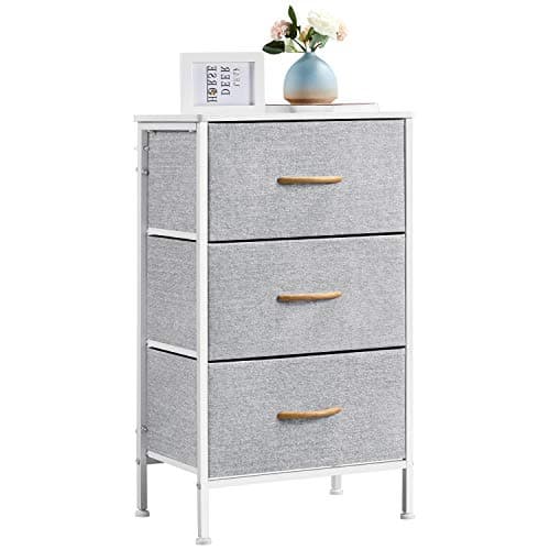 Image of Yaheetech Vertical Chest of Drawers, Storage Unit with 3 Fabric Drawers for Bedroom/Living Room/Nursery/Hallway, Light Grey