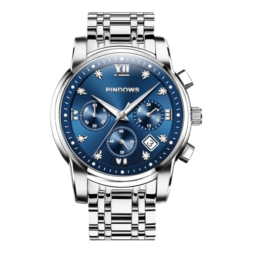 Image of PINDOWS Watches for Men, Luxury Quartz Analog Watch with Date Big Face Waterproof Fashion Business Wristwatch Dress Two Tone Stainless Steel Classic Man Watch Luminous Calendar