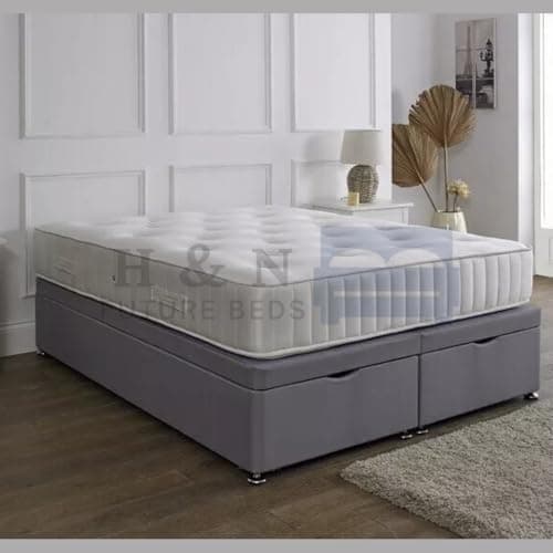 Image of H & N FUTURE BEDS H&N Plush Velvet Hard Divan Ottoman Base with chrome legs | End/Side Lift Storage Bed Base for 3FT, 4FT Double, 5FT King and 6FT Super King (4FT6 Double (End Lift Opening))