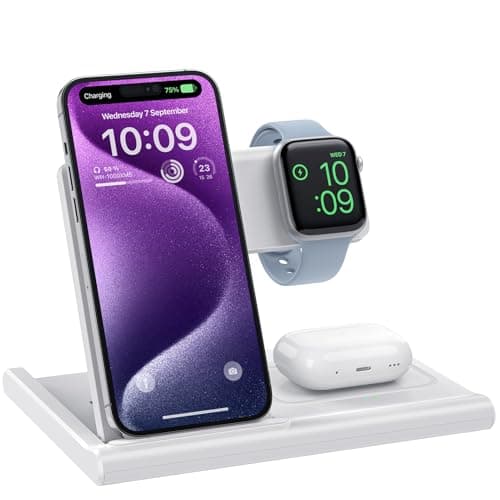 Image of Wireless Charger,Foldable 3 in 1 Wireless Charger Stand for Apple Watch,Airpods Pro/3/2,Fast Wireless Charging Station for iPhone 17/Air/16/15/14/13/12/11/XS/XR/X/8（No Plug Included)