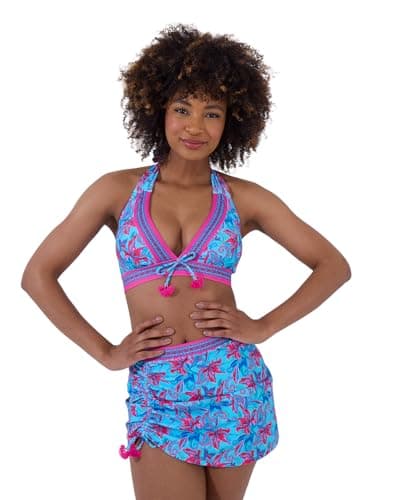 Image of Joe Browns Women's Tropical Floral Print Padded Bikini Top, Azure Multi, 14