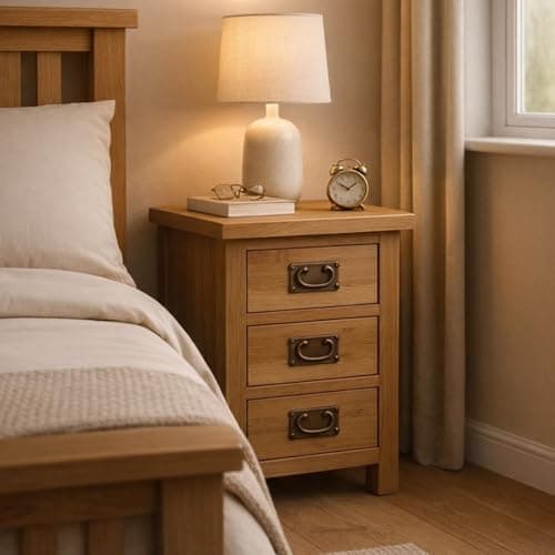 Image of Home Furniture Group Ltd Oakcroft 3 Drawer Bedside Table – Rustic Bedroom Nightstand – 42cm Wide – Fully Assembled