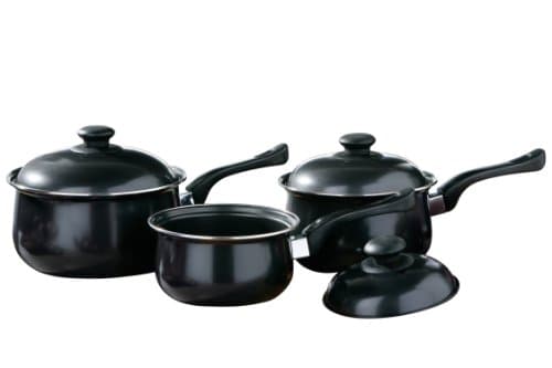 Image of Premier Housewares Black Non stick Steel Cookware Set of Pans and Pots for Cooking in Kitchen Stainless Steel Kitchen Set Stainless Steel 3 Pieces