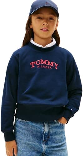 Image of Tommy Hilfiger Girl's HIGH RIB HEM CREW NECK KG0KG08989 Pullover Sweatshirt, BLUE (Dark Night Navy), 14 Years