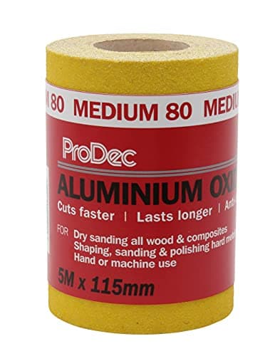 Image of ProDec 5m Roll 80 Grit Medium Grade Yellow Aluminium Oxide Abrasive Sanding Paper for Sanding Wood, Paint, Plaster, Filler, Metal and More, 115mm Wide Sandpaper Compatible with Machine Sanders