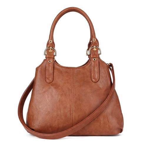 Image of Woodland Leathers Handbags for Women, Tote Bag with Zip, Multi Pocket Shoulder Bag, Ladies Faux Leather Hobo Large Crossbody Bags for Women with Long Strap (Brown, Large)