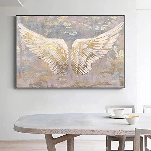 Image of HMXQLW White Gold Wings Wall Pictures Vintage Angel Wings Pictures Art Prints Living Room Decoration Canvas Pictures Posters and Prints Wall Art Bedroom Frameless (20 x 30 cm)