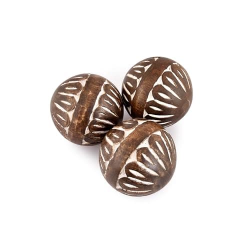 Image of Samhita Decorative Ball Mango wood White Set of 3 for Living, Dining Room Decor Table Centerpiece Home Décor (7.62cm x 7.62cm x 7.62cm)