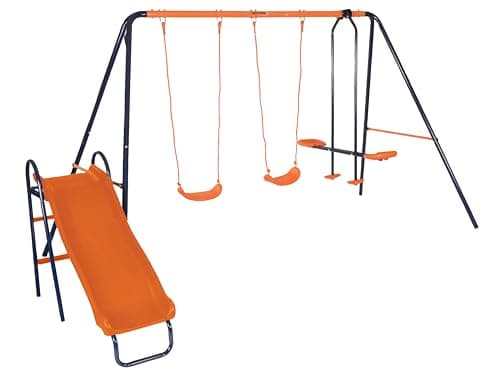 Image of Hedstrom Europa Junior Double Swings and Slide Set | Garden Swing Set with Glider | Kids Outdoor Play Equipment for Children | Kids Playground Equipment
