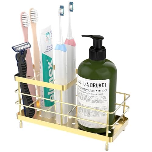 Image of Luxspire Toothbrush Holders, 6 Slots Stainless Steel Tooth Brush Holder with Drainage, Toothbrush Holder for Bathroom Countertop & Kitchen Sink, Bathroom Accessories, Gold