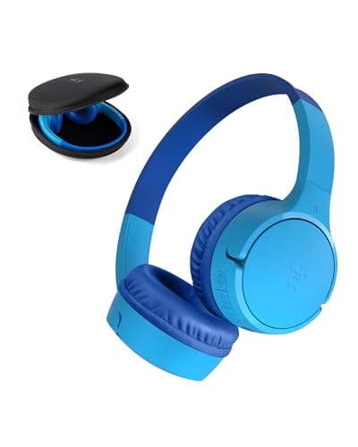 Image of Belkin SoundForm Mini Kids Wireless Headphones with Built-In Microphone, 30H of Playback Time, & Fun Stickers - Over-Ear Headsets for Online Learning, School, Travel, iPhone, iPad, Galaxy - Blue