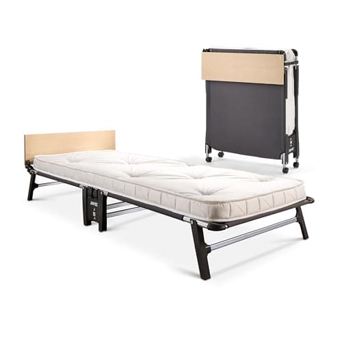 Image of JAY-BE QP80 Quick Folding Bed with Deep Pocket Sprung Mattress, Single, Roll-Away Guest Bed, 360° Castors, Anti-Tip Legs, Steel Frame Supports 160kg, Slim Foldaway Design Only 26cm Folded (Single)