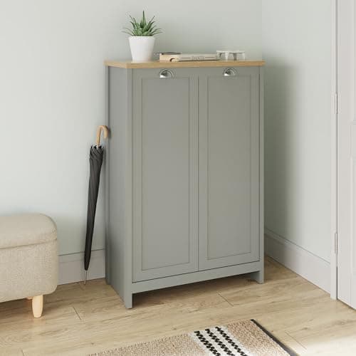 Image of GFW Lancaster 2 Door Shoe Cabinet Shelf Storage Hallway Entryway Living Grey