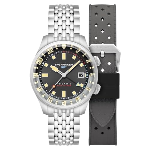 Image of Spinnaker Men's 42mm Bradner GMT Automatic Uniform Grey Watch with Solid Stainless Steel Bracelet SP-5121-33