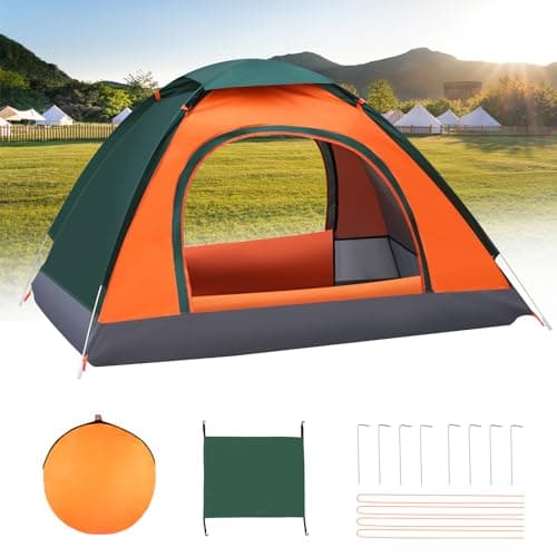 Image of Lishetimig Camping Tent,Automatic 2-3 Man Person Instant Tent,Pop Up Tent, Lightweight, Waterproof, Easy Set Up for Outdoor Camping, Hiking, Mountaineering, Beach, Include Carry Bag (Orange&Green)
