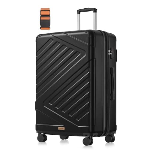 Image of SONGMICS 28 Inch Hard Shell Suitcase, ABS Travel Luggage with TSA Lock, 4 Double Spinner Wheels, Travel Case with Strap, Large Suitcase, Expandable, Ink Black RLP003B101