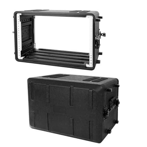 Image of HOHIYO 19" Rackmount Flight Case 6U Rack Case Shallow 16" Depth Easy Installation Portable Carry Watertight Dust Proof for Amplifier, Pro Audio, DJ Mixer, Effects with Microphone Compartments
