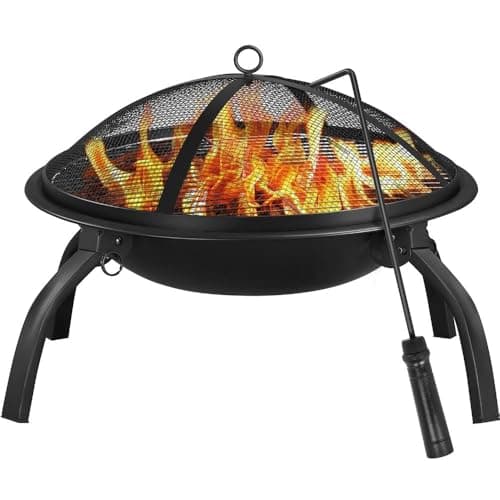 Image of Yaheetech Fire Pit Portable Iron Folding Firepit with Cooking & Grill for Garden, Foldable Fire Bowl for Camping Bonfire/BBQ/Heating with Carrying Bag, Black