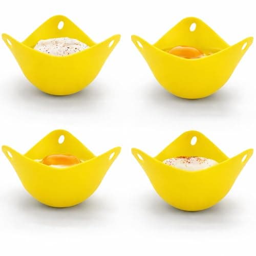 Image of 4 Silicone Egg Poachers - Easy-Release Egg Poaching Pods, BPA Free with Hanging Eye for Easy Removal from Hot Pans and Mess Free, Poached Egg Makers