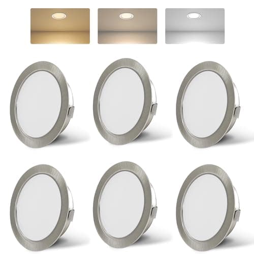 Image of KYOTECH LED Furniture Lights 230V, 4W LED IP44 G4 20mm Recessed Spotlights for Flat Furniture 3000K/4000K/6000K Kitchen Hood, Bathroom Recessed Spotlight (Nickel, Set of 6)
