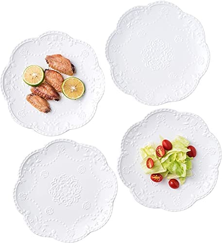 Image of Eplze YBK Tech Elegant Round Embossed Lace Plates, Porcelain Dessert Plates for Breakfast Afternoon Tea, Set of 4 (6 Inch)