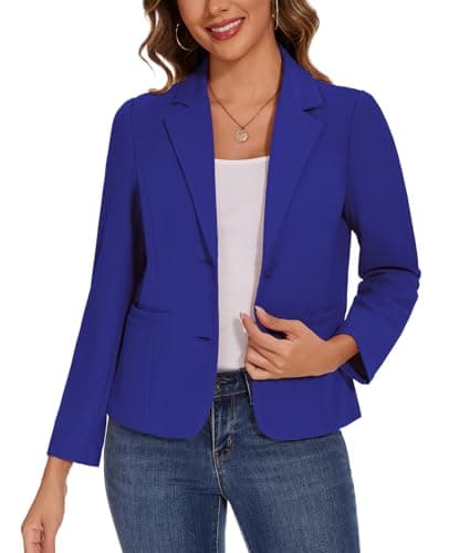 Image of MINTLIMIT Ladies Long Sleeve Casual Blazer Jacket Suit Outerwear with Pockets Button Down (Royal Blue L)