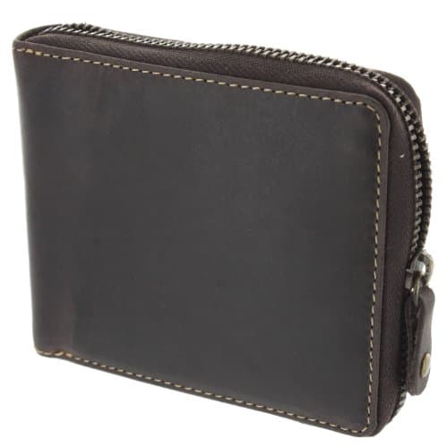 Image of VISCONTI Hunter Zip Round Oiled Leather Bullet Wallet RFID Blocking 702 Oil Brown