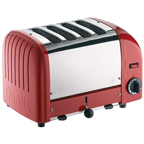 Image of Dualit Classic 4 Slice Vario Toaster, Stainless Steel, Hand Built in the UK, Replaceable ProHeat Elements, Heat Two or Four slots, Defrost Bread, Mechanical Timer, Replaceable Parts, Red, 40353