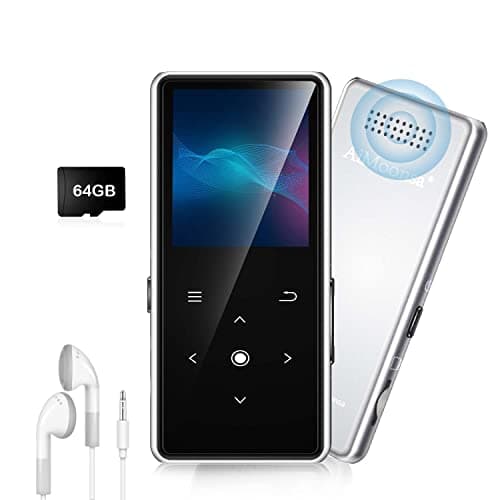 Image of 64GB MP3 Player with Bluetooth 5.2, AiMoonsa Music Player with Built-in HD Speaker, FM Radio, Voice Recorder, HiFi Sound, E-Book Function, Earphones Included