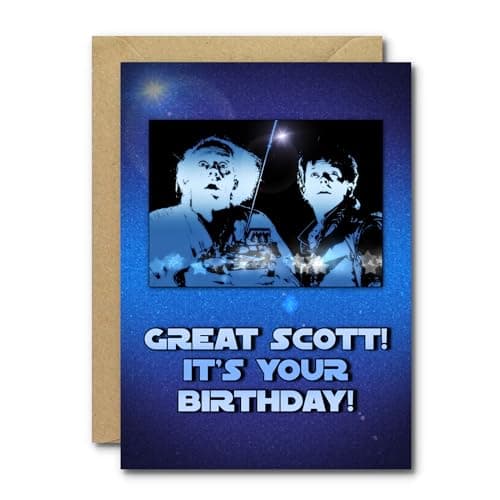 Image of Back to the Future 'Great Scott' birthday card, 7" x 5" with brown envelope. Great for mum, dad, man, woman, friend, boy girl movie fans!