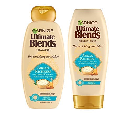 Image of Garnier Ultimate Blends Shampoo & Conditioner Set | Argan Richness With Moroccan Argan Oil and Almond Cream Nourishing for Dry, Unruly Hair | 360 ml |