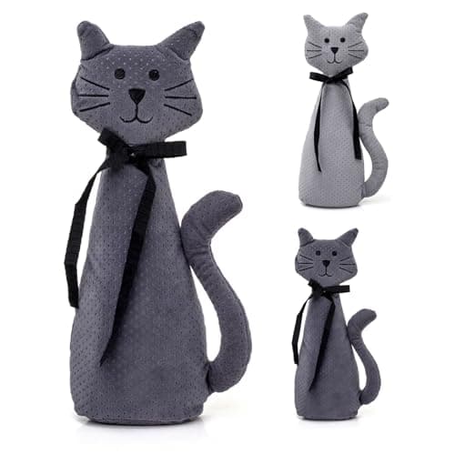 Image of Carousel Home 30cm Velvet Cat Doorstop | Novelty Indoor Grey Cat Doorstops Animal Doorstop | Decorative Weighted Cat Door Stopper - Colour Varies One Supplied
