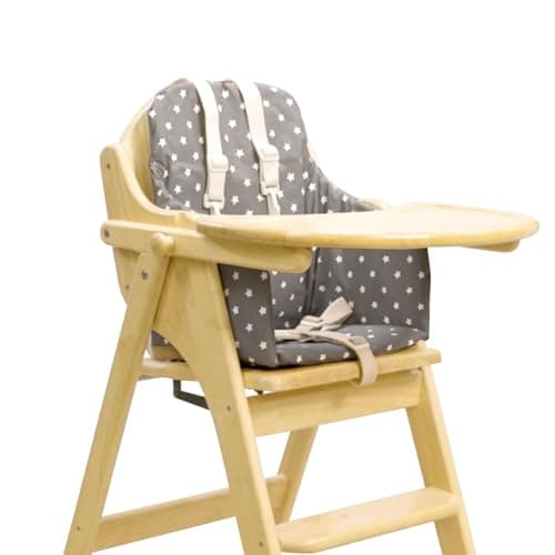 Image of HIGHCHAIR Cushion Insert. Suitable for East Coast and Many Other Wooden HIGH Chairs. Easy to fit and Fully Wipe Clean. Well Padded to Keep Little Ones Comfy at mealtimes (Soft Grey Stars)