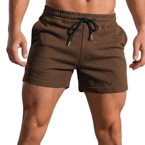 Image of Men's 3 Inch Running Shorts Gym Training Bodybuilding Short Breathable Cotton Sports Shorts Brown M