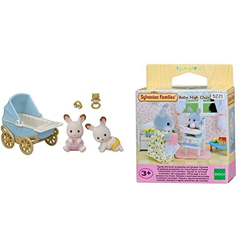 Image of Sylvanian Families 5432 Chocolate Rabbit Twins Set & Baby High Chair