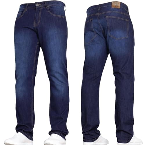 Image of SMITH & JONES New Mens Stretch Straight Leg Classic Regular Fit Basic Denim Jeans by JEANBASE Dark Wash 34W X 32L