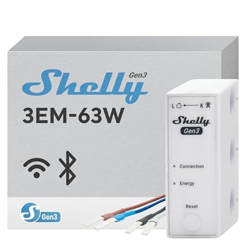 Image of Shelly 3EM-63W Gen3, Wi-Fi Three Phase or Single Phase Installations Energy Meter, 4-Quadrant Measurement, No Load Threshold, Photovoltaic Ready, No Hub Required, Accuracy Class B