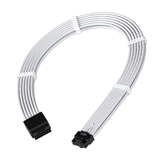 Image of EZDIY-FAB 16pin (12+4) 12VHPWR PCIe 5.0 GPU Power Sleeved Cable Extension, Male to Female, Compatible with RTX 5080, 5070, 4090, 4080, 4070,16AWG with Cable Combs-White