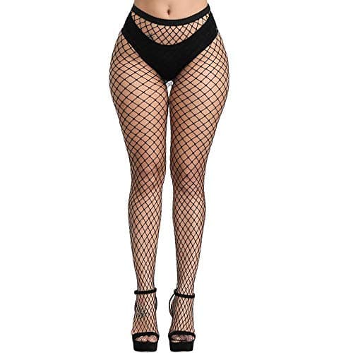 Image of E-Laurels Womens High Waist Patterned Fishnet Tights Suspenders Pantyhose Thigh High Stockings Black, Black Fishnet Tights L_hole, One Size