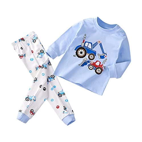 Image of Soft Cotton Pajamas Set for Toddler Baby Boys Girls Cute Cartoon Sleepwear Long Sleeve Shirt & Pants Pj Set Loungewear Baby Clothing (Sky Blue, 6-12 Months)