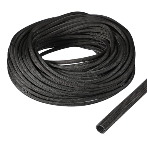 Image of sourcing map Insulation Cable Protector,6mm/0.24 Inch-30m/98 Feet High TEMP Fiberglass Sleeve Black