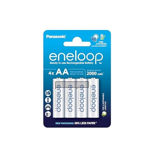 Image of eneloop, AA/Mignon, Rechargeable Battery, Pack of 4, Capacity of 2000 mAh, Ready-to-Use Ni-MH Batteries, 2000 Recharge Cycles, Plastic Free Packaging