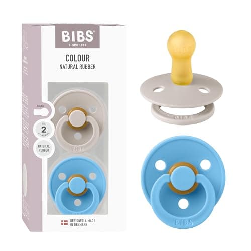 Image of BIBS Colour Pacifier 2-Pack, BPA Free Dummy Binky, Round Nipple. Natural Rubber Latex, Made in Denmark, Size 2 (6-18 Months), Mushroom/Breeze