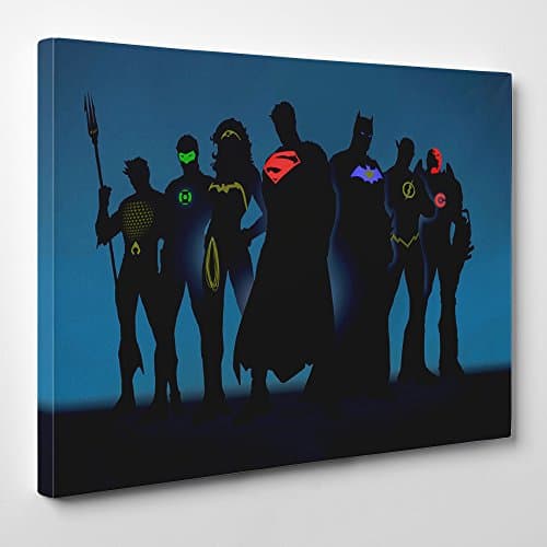 Image of Big Art Shop - Justice League Shadow - Framed Canvas Art Print - Comic Silhouette DC, 30x20 inches/ 76x51x1.8 cm