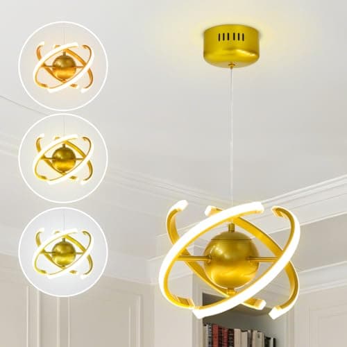 Image of TONGNIDA Modern LED Chandeliers Ceiling Lights,Three Color Temperature Pendant Light,Adjustable Globe Hanging Lights 26W,DIY Light Fittings Ceilings for Kitchen Island and Bedroom,Living Room,Gold