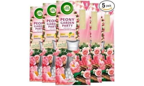 Image of Air Wick Air Freshener Reed Diffuser, Peony Garden Party, Pack 5 x 33ml, Lasts up to 20 weeks, Room Diffuser