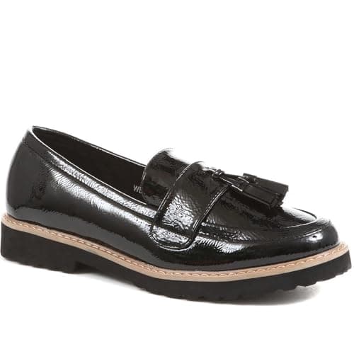 Image of Pavers Ladies Chunky Tassel Slip-On Loafers in Black - Perfect for Everyday Style & Superior Comfort - Lightweight & Easy Slip On - Size UK 4 / EU 37