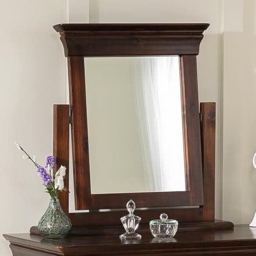 Image of The Furniture Market French Hardwood Dressing Table Mirror, Adjustable Angle, Mahogany Finish, Solid Acacia Frame, Antique-Style Design, Bedroom, Dressing Room - H 600mm x W 600mm x D 160mm